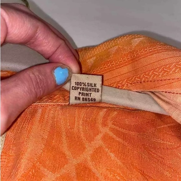 Tommy Bahama mens 100% silk orange button up shirt Hawaiian Size 2XL - Picture 7 of 11